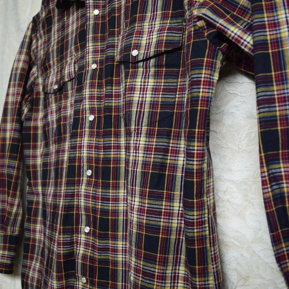 VTG Wrangler Pearl Snap Line Dancing Mens Shirts Fall Colors Rodeo Red Mustard L